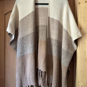 Elegant Beige and Brown Women's poncho sweater